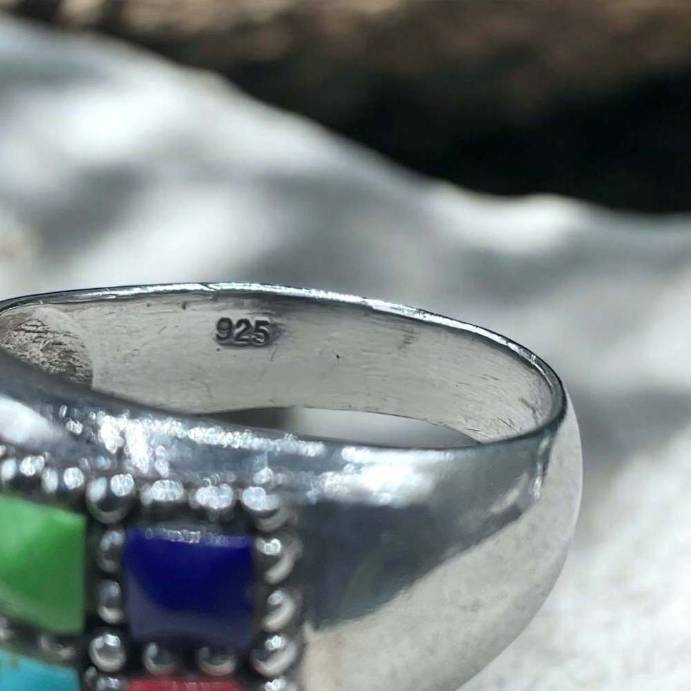 🌺 Sterling Silver Multicolor Stone Ring – Southwest / Zuni Style - Picture 8 of 8